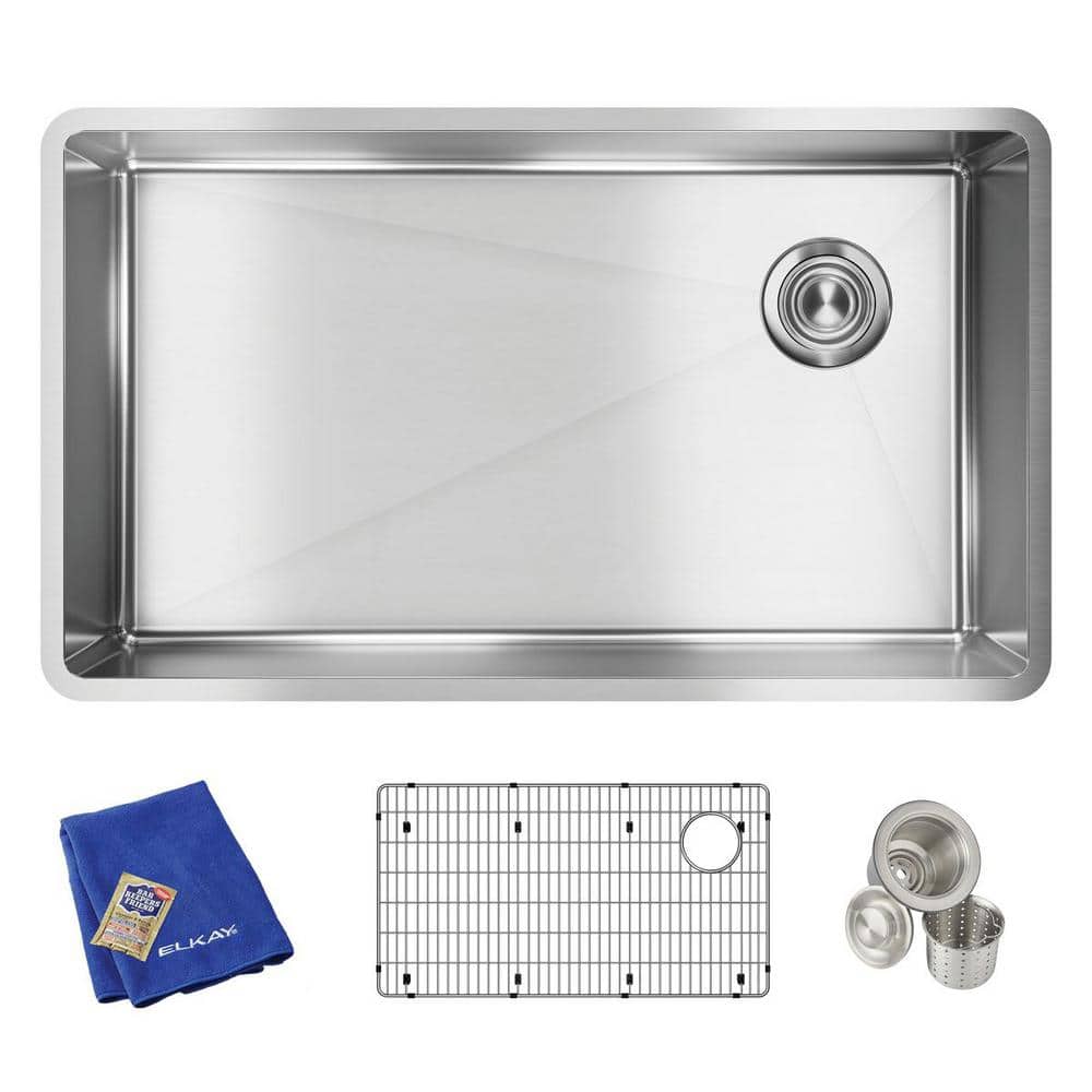 Elkay Crosstown 32in. Undermount 1 Bowl 18 Gauge Stainless Steel Sink w/ Accessories ECTRU30179RTC Sansujyuku sansujyuku.com