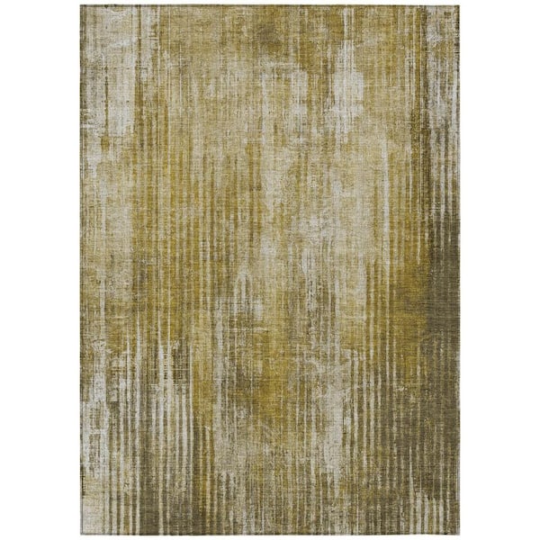 Brown, Ivory, Taupe 8 ft. x 10 ft. Woven Striped Polyester Rectangle Indoor/Outdoor Area Rug