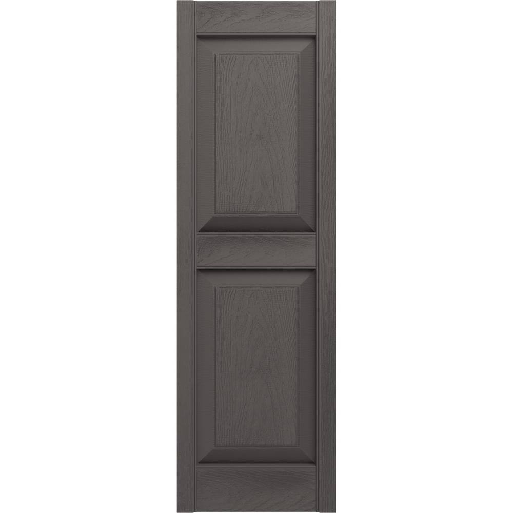 Tuxedo Grey Vinyl Raised Panel Shutters, 12"W x 58"H