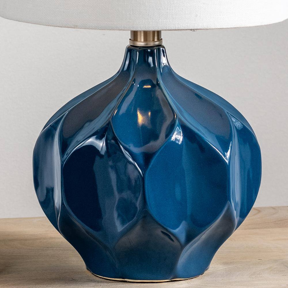 18.5" Blue Ceramic Table Lamp with White Shade