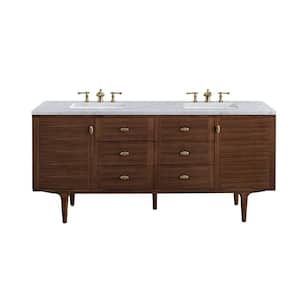 Amberly 72.0 in. W x 23.5 in. D x 34.7 in. H Bathroom Vanity in Mid-Century Walnut with Carrara Marble Marble Top