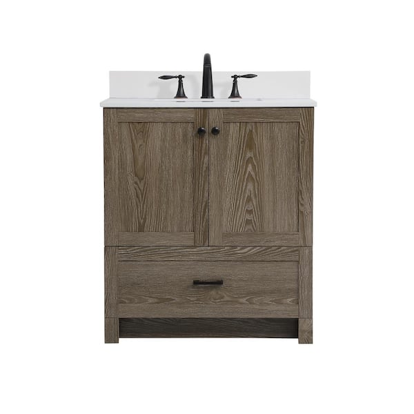 Unbranded Simply Living 30 in. W x 19 in. D x 34 in. H Bath Vanity in Weathered Oak with Ivory White Engineered Marble Top