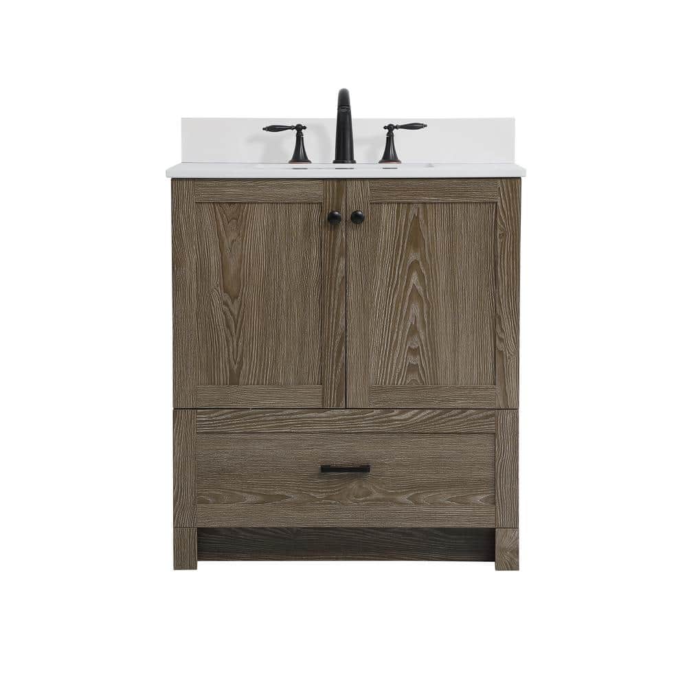Timeless Home 30 in. W Single Bath Vanity in Weathered Oak with Marble Vani