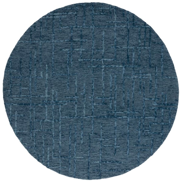 Ebony 6 ft. x 6 ft. Navy High-Low Distressed Solid Round Area Rug