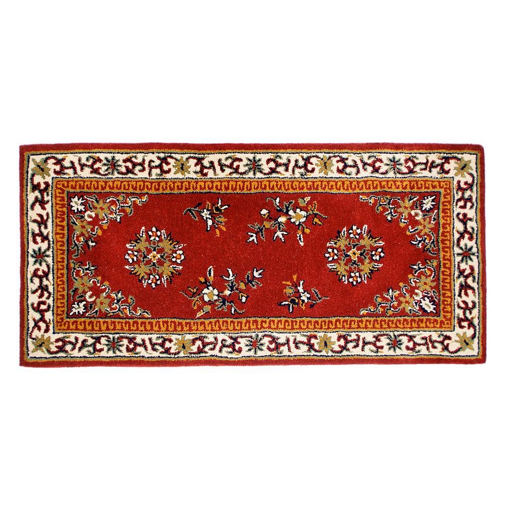 Elegant Burgundy Oriental Hearth Rug in Handmade Wool, 56"x26"