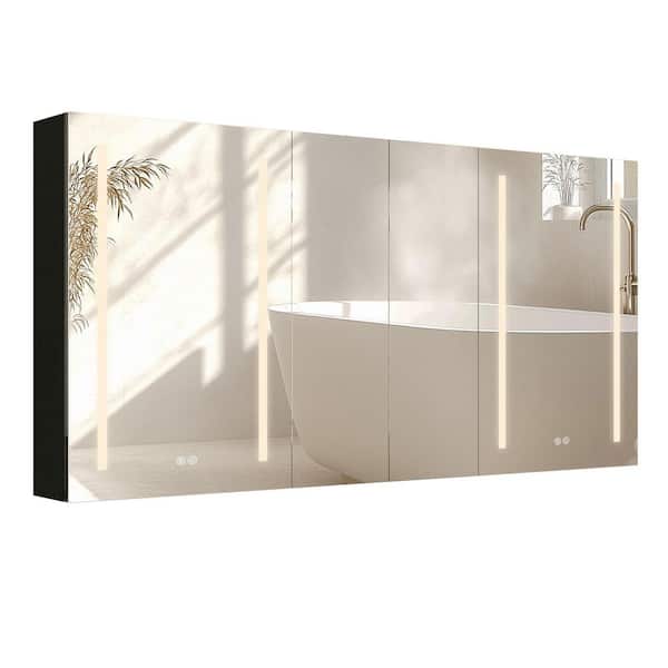 Getpro Ember 60 in. W x 30 in. H Large Rectangular Aluminum Surface Mount Anti-Fog Led Medicine Cabinet with Mirror in Black