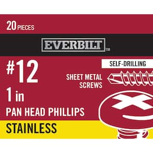 #12 x 1 in. Stainless Steel Phillips Pan Head Sheet Metal Screw (20-Pack)