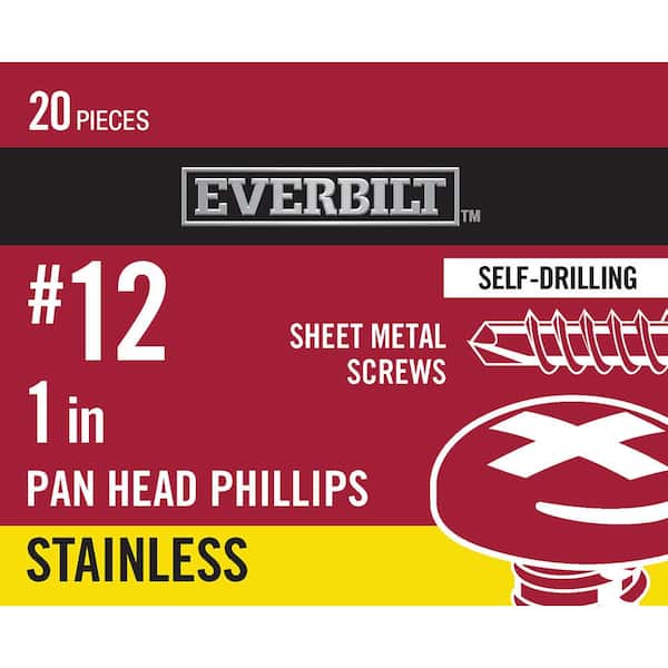 #12 x 1 in. Stainless Steel Phillips Pan Head Sheet Metal Screw (20-Pack)