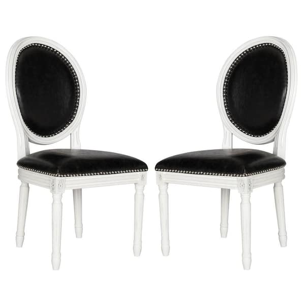 SAFAVIEH Holloway Oval Bicast Leather Chair in Black and Cream Finish (2-Pack)