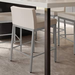 Fairfield Plus 30 in. Cream Faux Leather/Metallic Grey Metal Bar Stool