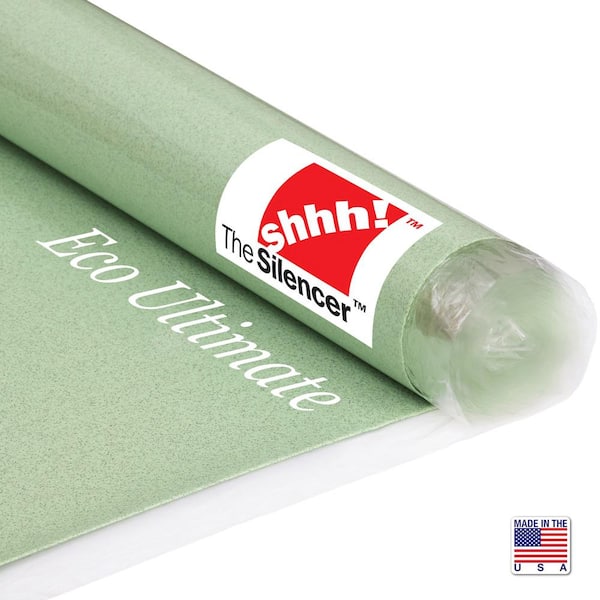 shhh! The Silencer 100 sq. ft. 3 Ft. x 33.3 ft. x 2mm Premium Sound and Moisture Barrier for Hardwood, Eng Wood, Laminate, Attached Pad