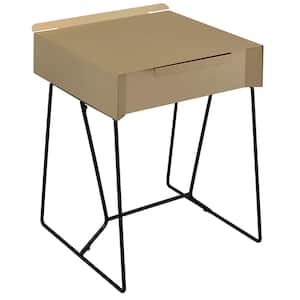 Brunswik 17.75 in. Champagne Rectangle Wood Side Table with 1-Drawer