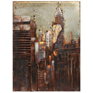 40 in. x 30 in. "The Chrysler Building" Mixed Media Iron Hand Painted Dimensional Wall Art