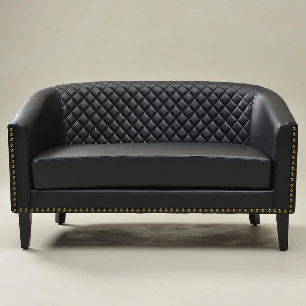 Black 50 in. Tufted Faux Leather 2-Seater Upholstered Small Loveseat with Nailed Trim price history on PriceWatchPro