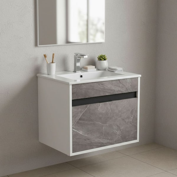Alpine 20 in. W x 18.11 in. D x 19.75 in. H Bathroom Vanity Side Cabinet in Slate Gray Marble with White Ceramic Top