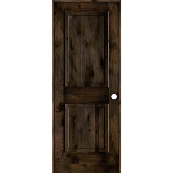 Krosswood Doors 30 in. x 80 in. Rustic Knotty Alder 2 Panel Left-Handed Black Stain Wood Single Prehung Interior Door with Square Top
