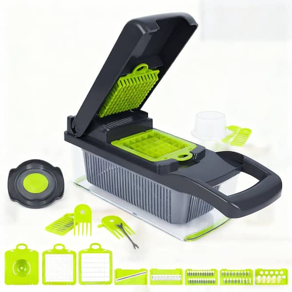 Multifunctional 10-in-1 Vegetable Chopper Mandoline Slicer Set with 7 Blades, Colander Basket, Stainless Steel