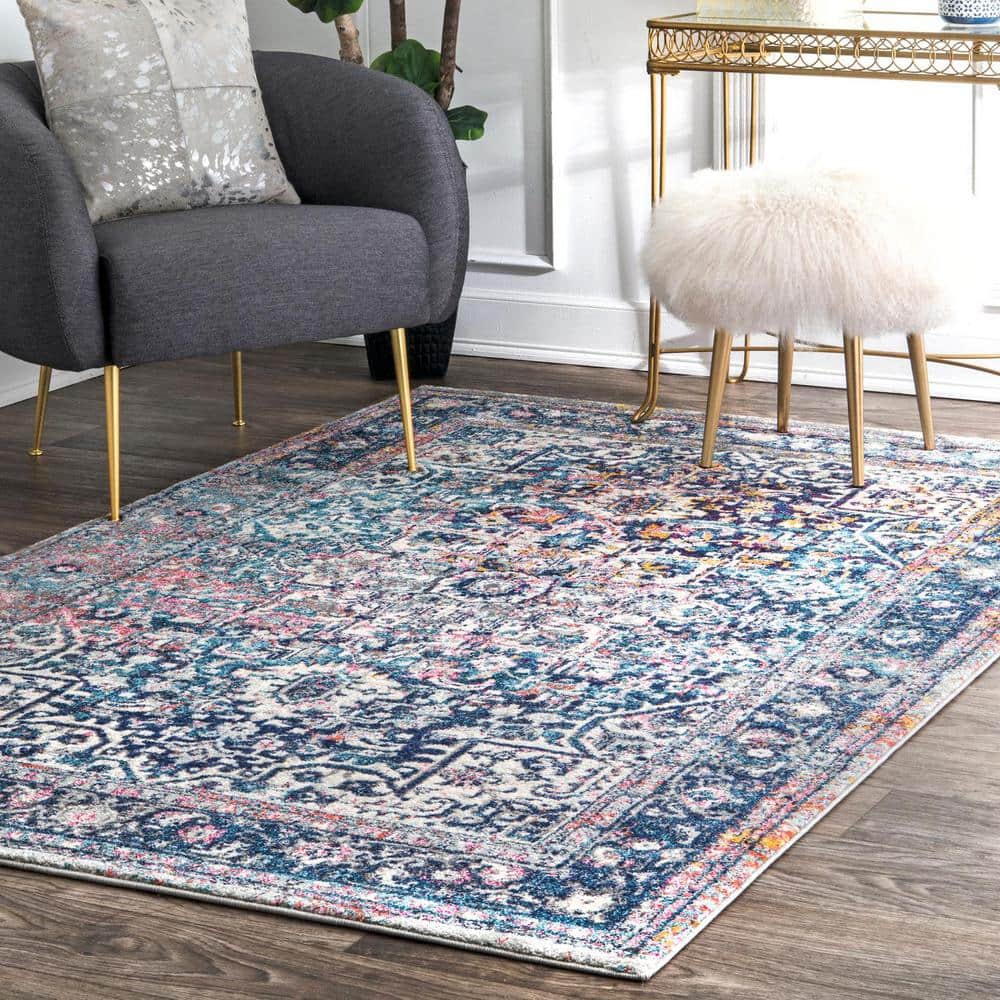 Vintage Floral Medallion 2'x6' Blue Synthetic Runner Rug