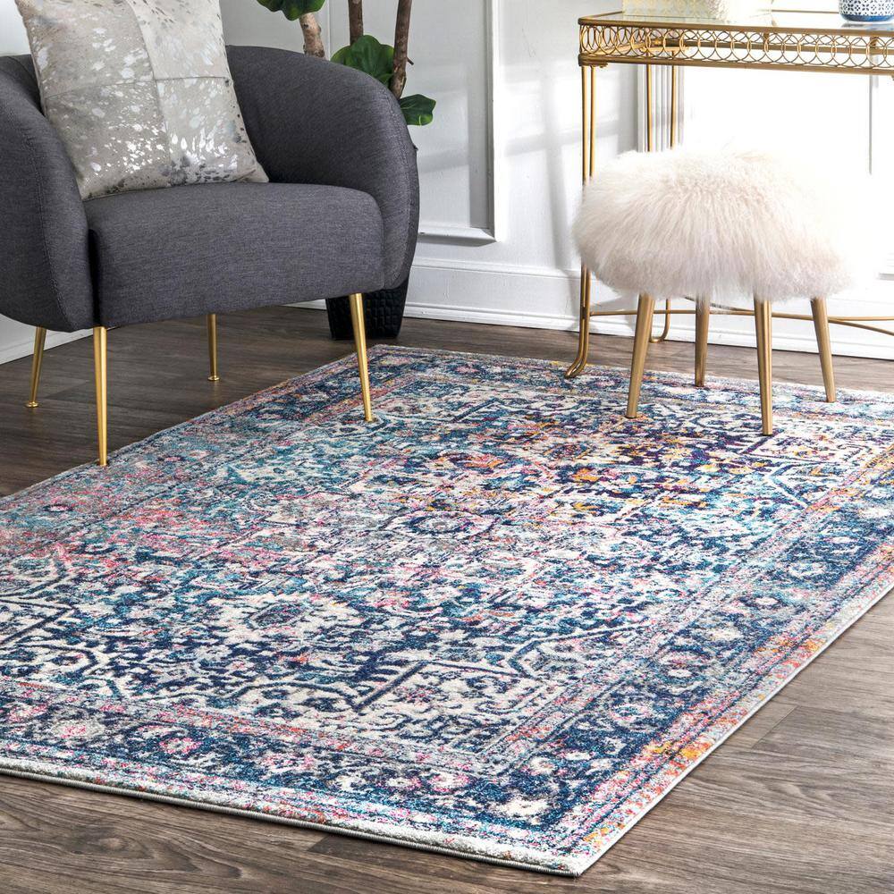 Vintage Floral Medallion 2'x6' Blue Synthetic Runner Rug
