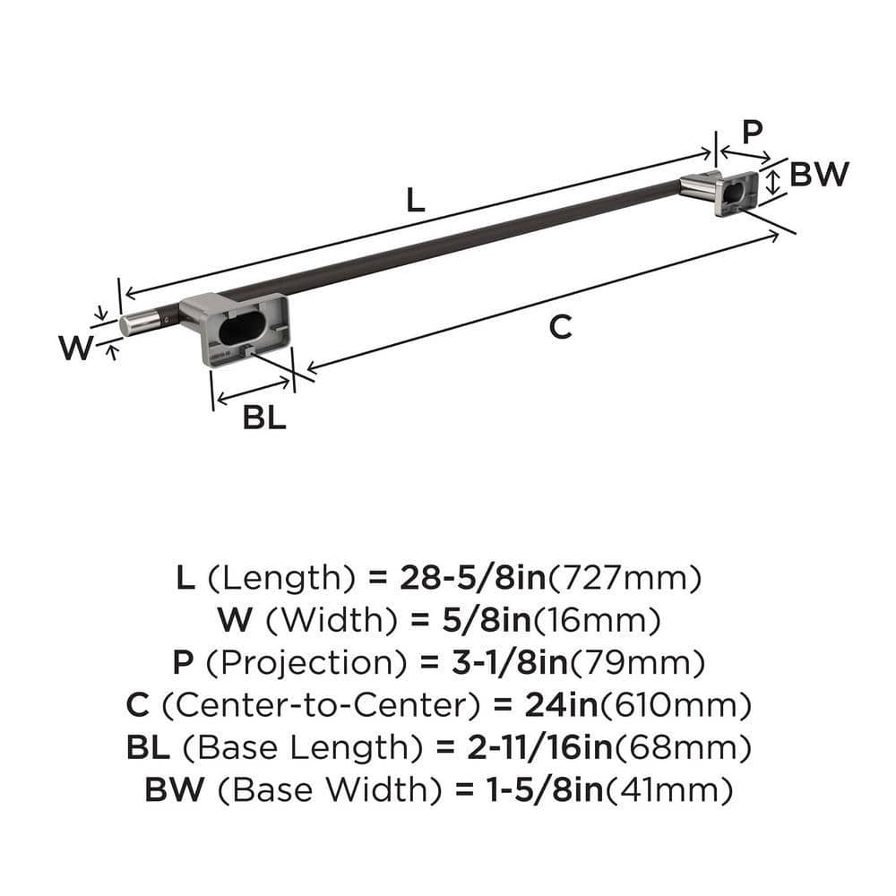 24 inch Brushed Nickel and Oil-Rubbed Bronze Wall Mounted Towel Bar
