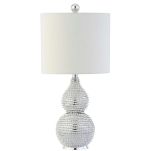 Clarabel 20 in. Silver Beaded Table Lamp with Off-White Shade