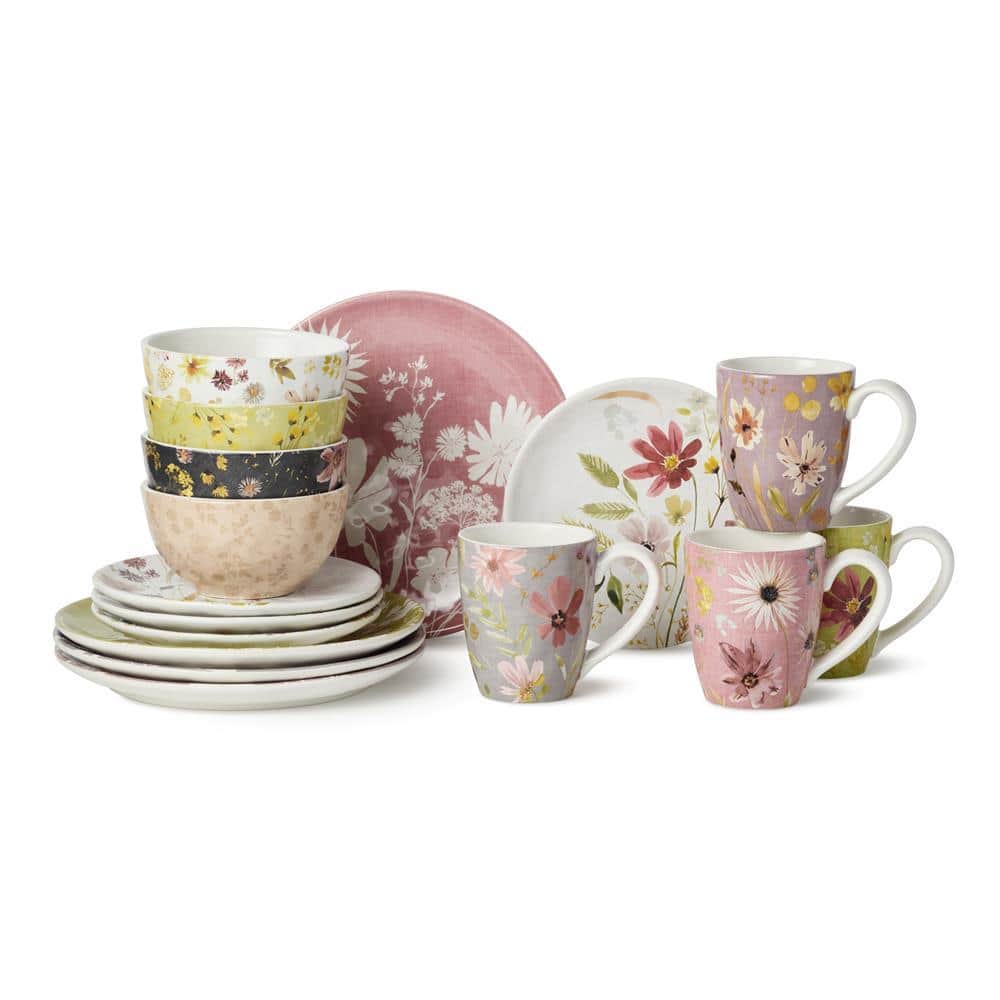 Wildflowers 16-Piece Assorted Color Ceramic Dinnerware Set (Service for 4) price history on PriceWatchPro