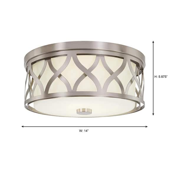 Home Decorators Collection 3 Light Brushed Nickel Flush Mount With Etched White Glass 23956 The Depot - Ceiling Lights For Bathroom Home Depot