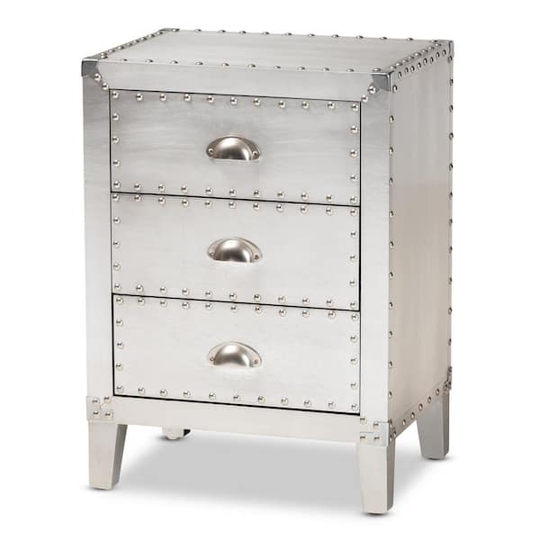 Baxton Studio Claude 3 Drawer Silver Nightstand 160 10250 HD The