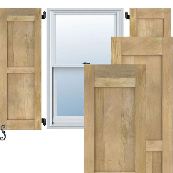 Ekena Millwork Americraft 12 in. W x 67 in. H 2-Equal Flat Panel Exterior Real Wood Shutters Per Pair in Unfinished