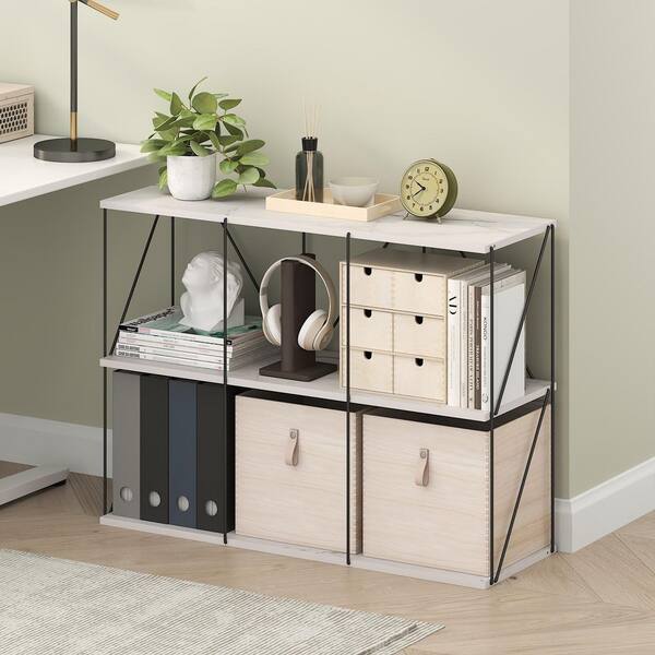 Furinno Besi 26.26 in. Tall Marble White Wood 6-Shelf Etagere Bookcase with Metal Frame