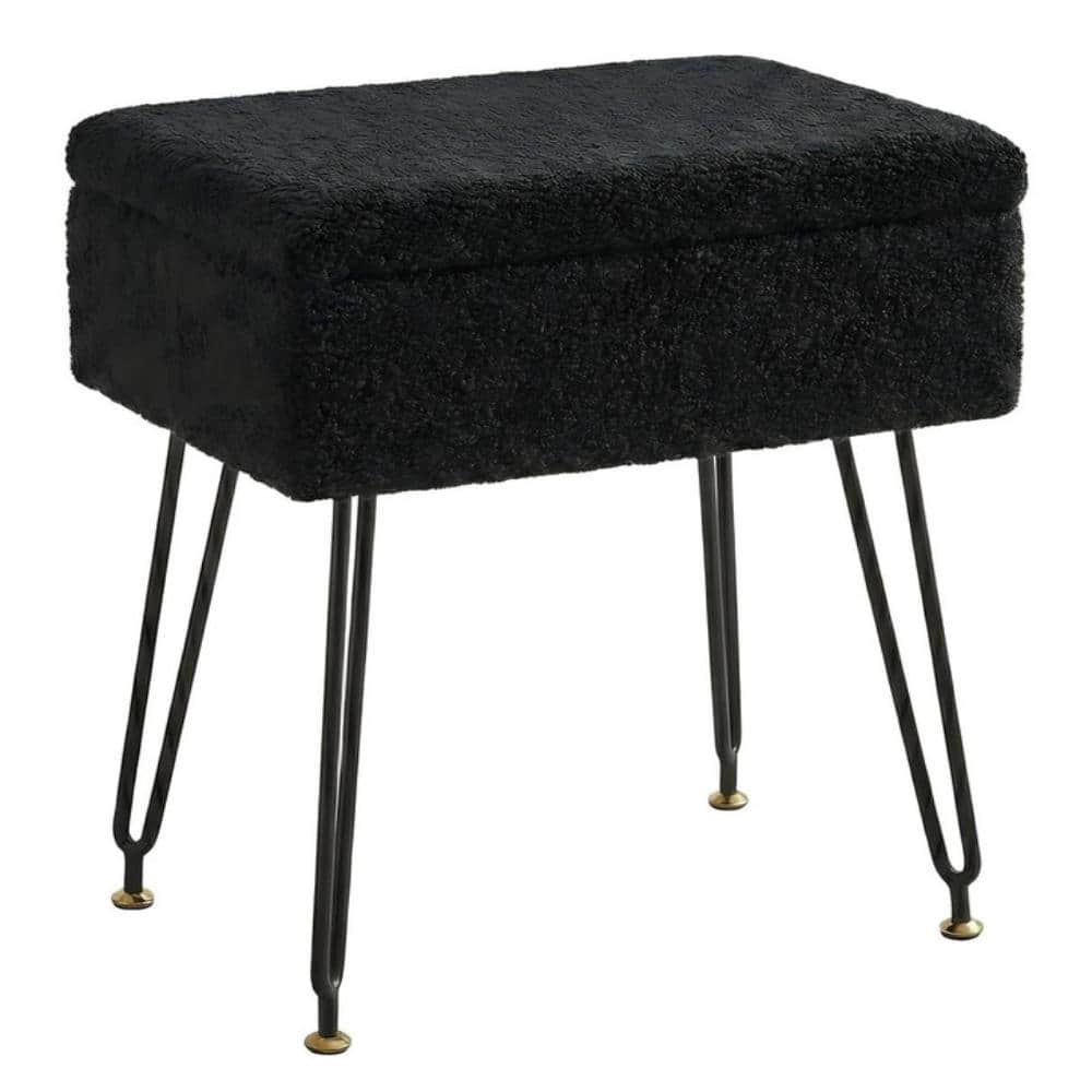 Black Faux Teddy Fur Makeup Vanity Stool