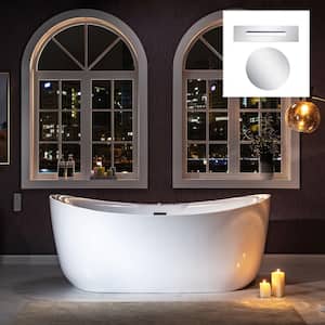 Padova 71 in. Acrylic Freestanding Double Slipper Whirlpool and Air Bathtub with Drain and Overflow Included in White
