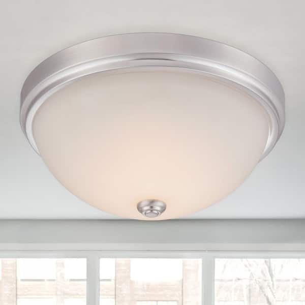 Hopkins 13.25 in. Modern Satin Platinum Dimmable Integrated LED Flush Mount for Kitchens