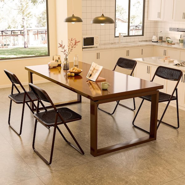 Brown Plastic Folding Chair with Imitation Rattan Design(Set of 4)