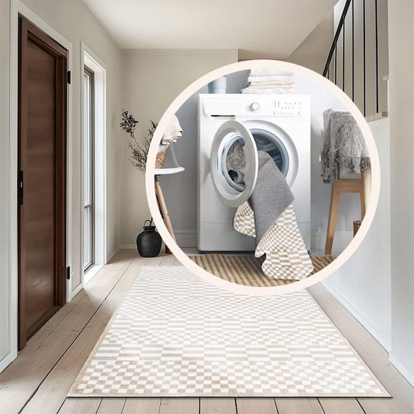 Nikita Faded Beige 3 ft. x 5 ft. Accent Rug Geometric Machine Washable Area Rug