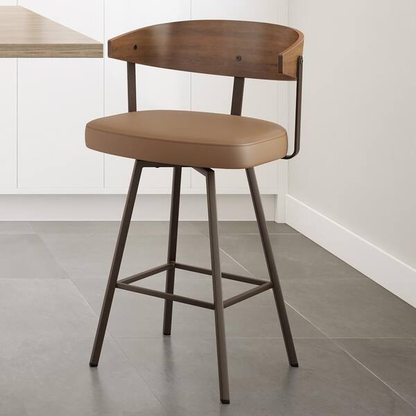 Amisco Quinton 29.25 in. Tan Faux Leather/Dark Brown Metal Bar Stool