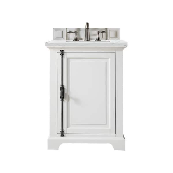 James Martin Vanities Providence 26.0 in. W x 23.5 in. D x 34.3 in. H Bathroom Vanity in Bright White with Ethereal Noctis Quartz Top