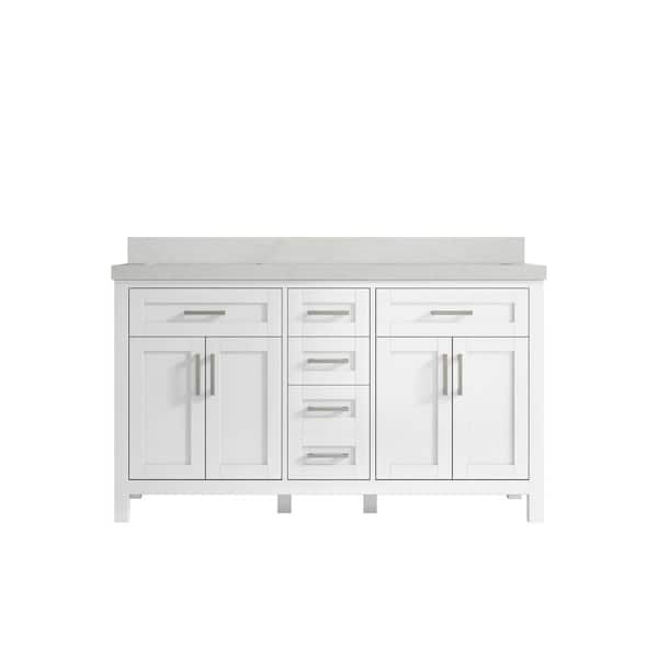 Willow Collections Cambridge 60 in. W x 22 in. D x 36 in. H Double Sink Bath Vanity in White with 2 in. Carrara Quartz Top