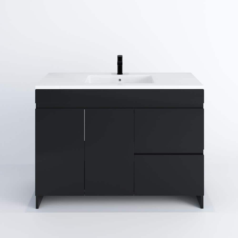 Mace 48 in W x 20 D x 35 in H Single Sink Bath Vanity Right Side Drawers In Glossy Black W Acrylic Integrated Countertop -  VOLPA USA AMERICAN CRAFTED VANITIES, MTD-3948GB-R-S