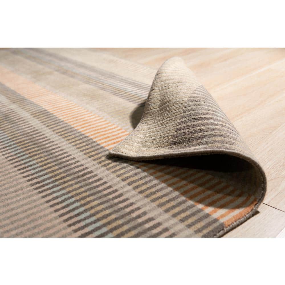 Gray and Beige Hand-Knotted Wool Striped 6' x 9' Rug