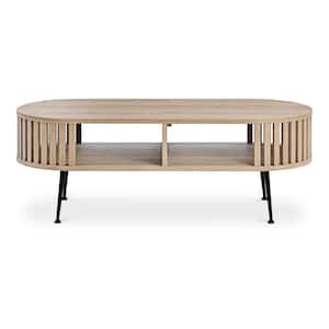 Jules 47 in. x 20 in. x 16.5 in. Natural Finish, Oval Solid Oak Wood Coffee Table with Steel Legs