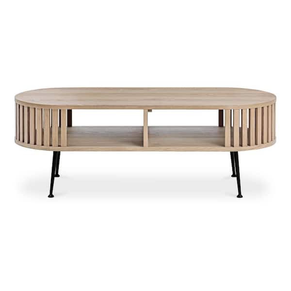 NADAAL STUDIOS Jules 47 in. x 20 in. x 16.5 in. Natural Finish, Oval Solid Oak Wood Coffee Table with Steel Legs