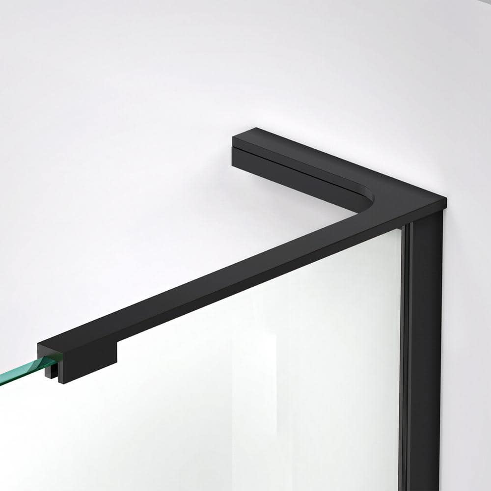 Elegance-LS 50-52" Matte Black Frameless Pivot Shower Door with Clear Glass