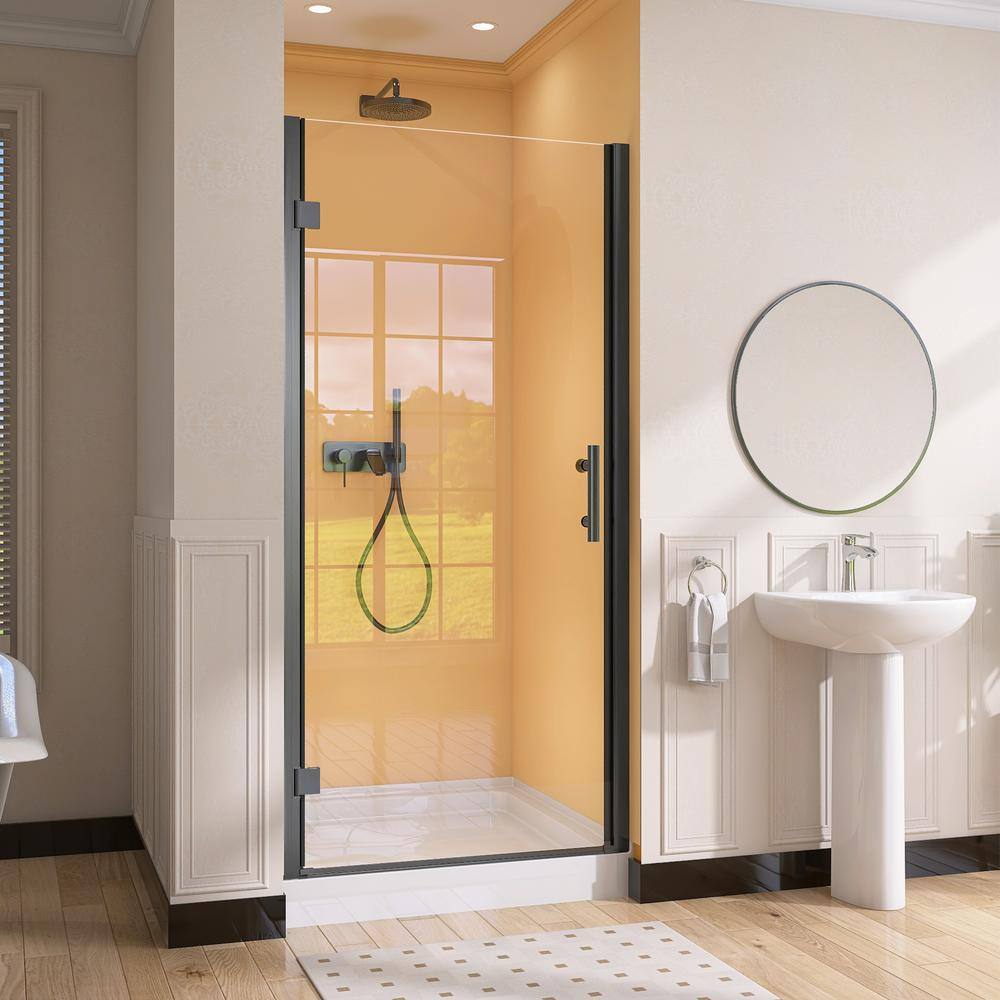 Matte Black Frameless Pivot Shower Door with Clear Tempered Glass