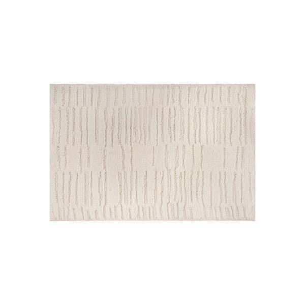 Horizontal Dash Texture Power Loomed Soft Shag High-Low Indoor 2 ft. x 4 ft. White Area Rug