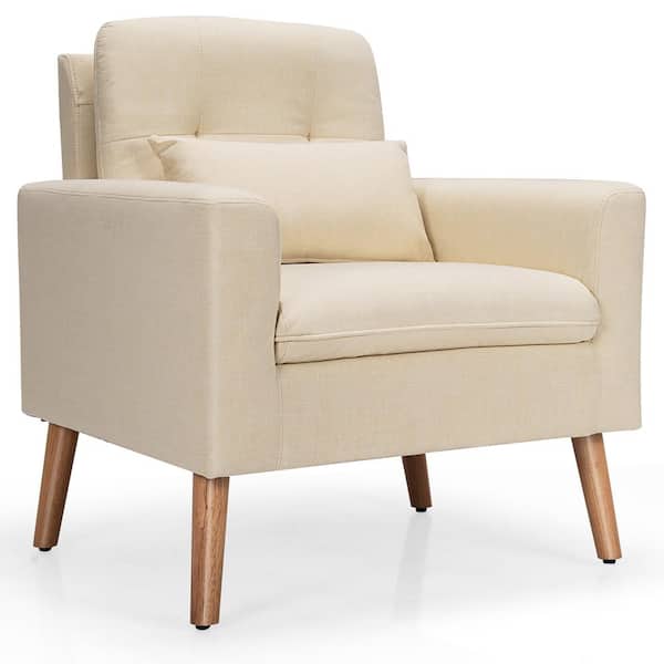 Costway Beige Linen Upholstered Accent Arm Chair