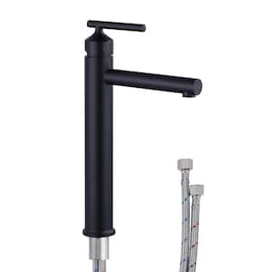 Single Handle Single Hole Bathroom Faucet, Tall Bathroom Vessel Sink Faucet in Matte Black
