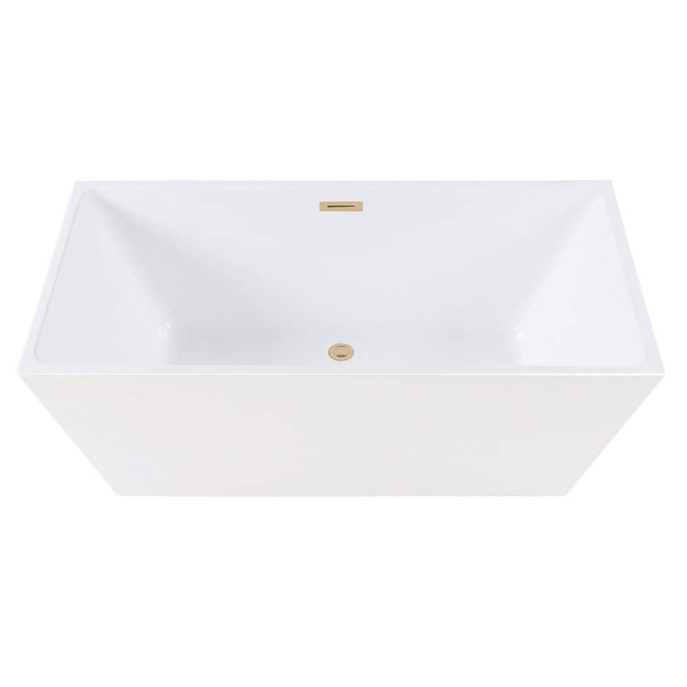 Aqua Eden 59 in. x 29.5 in. Acrylic Flatbottom Soaking Freestanding Bathtub in Glossy White/Polished Brass with Drain price history on PriceWatchPro
