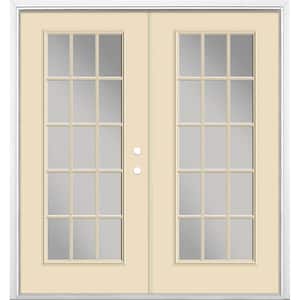 72 in. x 80 in. Golden Haystack Steel Prehung Left-Hand Inswing 15-Lite Clear Glass Patio Door with Brickmold