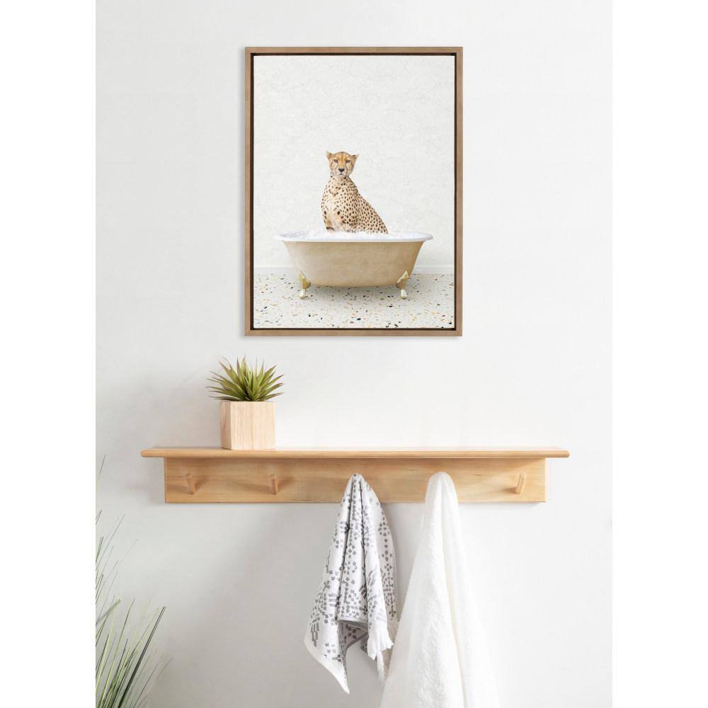 Cheetah in Terrazzo Bath Gold Framed Canvas Wall Art 18x24